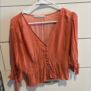 Abercrombie & Fitch Orange Smocked Blouse with Tie Front